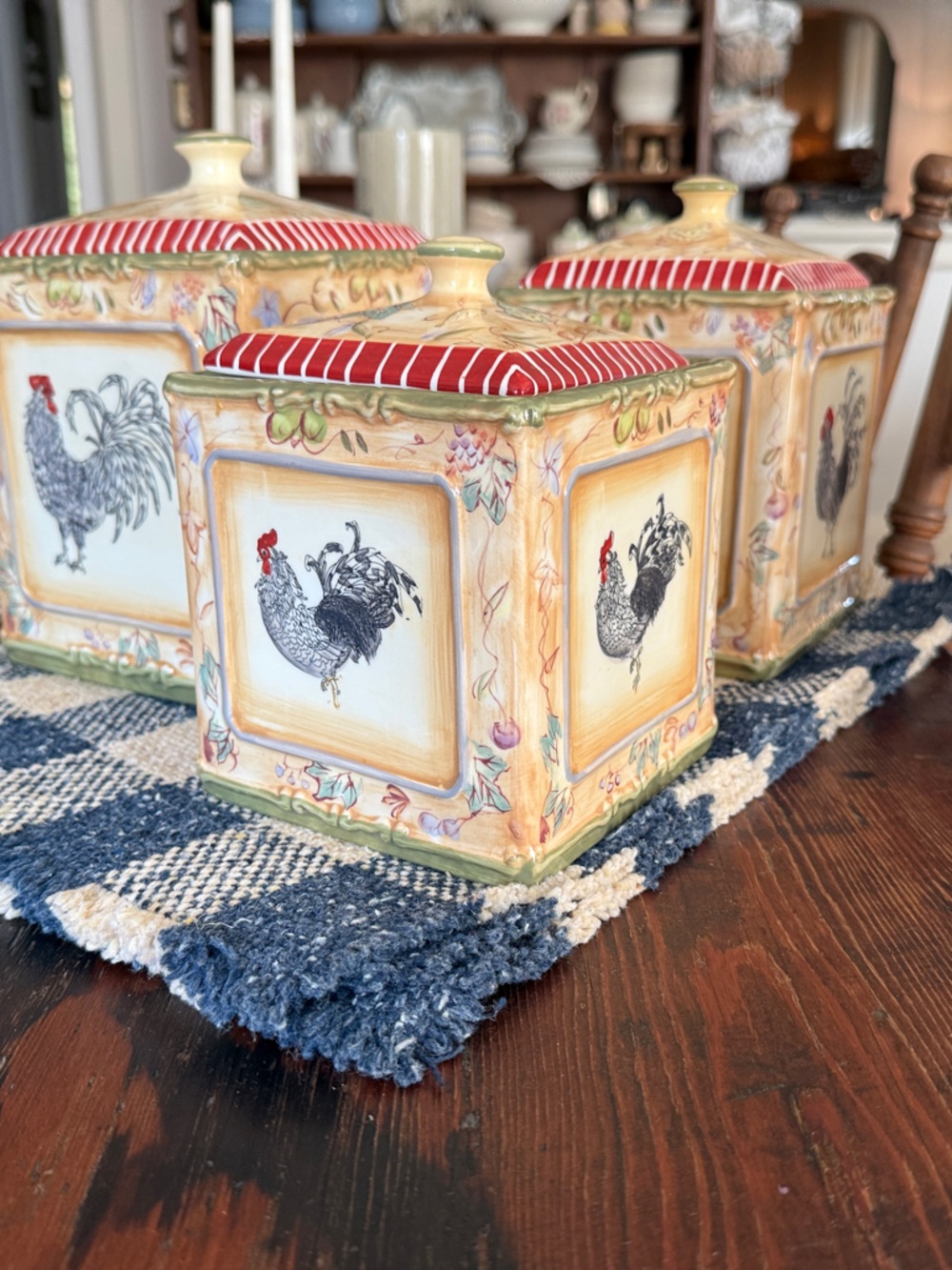 Decorative Rooster Ceramic Canisters Set - Yellow and Red Accents